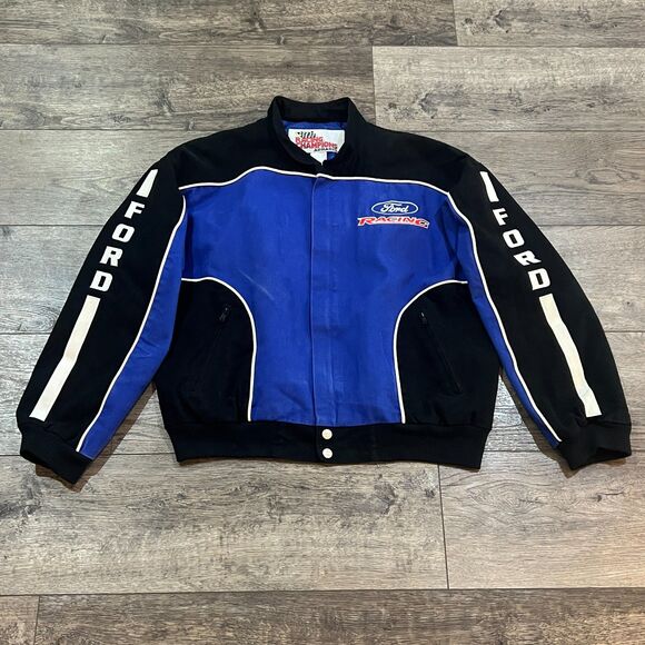 Vintage Racing Champions Blue Black White Ford Racing NASCAR Jacket - Men's XL